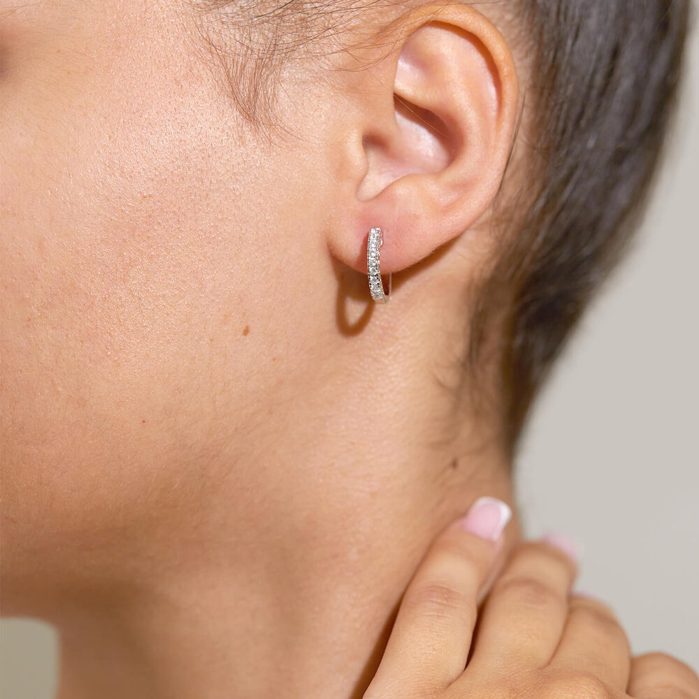 ${productbrand} 9ct White Gold 0.33ct Diamond Huggie Eternal Hoop Earrings image number 6